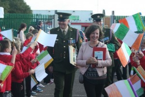 The Army came to our school today to present us with an Irish flag and a copy of the proclamation